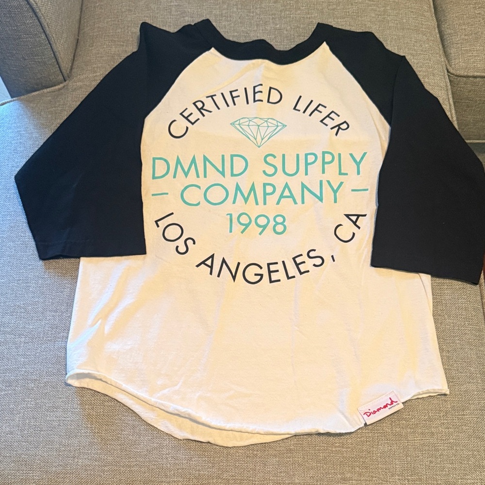 Diamond Supply Co. White and Black Quarter Sleeve Tee